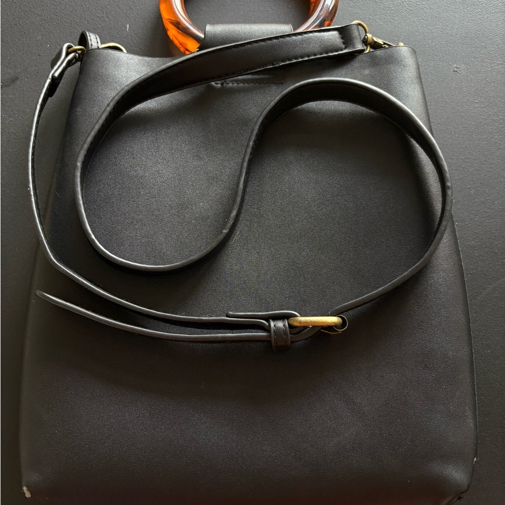 Black Handbag with Tortoise Handle